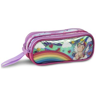 Estojo Escolar Infantil Unicórnio 100 Pens Volta Aulas Menina Holográfico Organizador Duplo Feminino em Oferta na Shopee