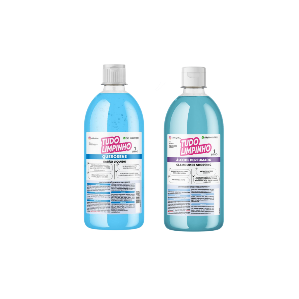 KIT SABÃO DE QUEROSENE 1 L E ÁLCOOL PERFUMADO 1L TUDO LIMPINHO