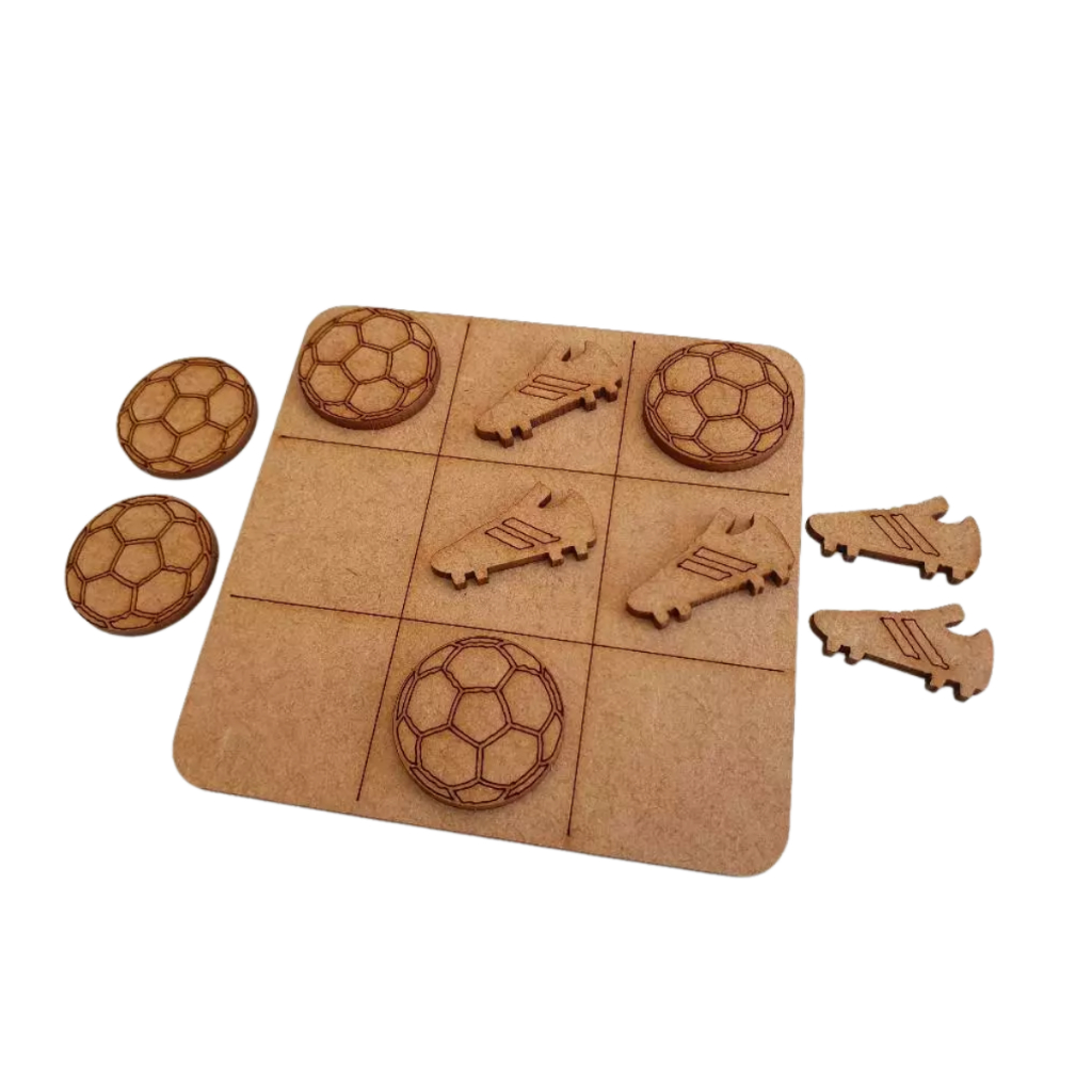 Kit Jogo da Velha Futebol em Mdf 10cm Tabuleiro Bola Chuteira Brinquedo