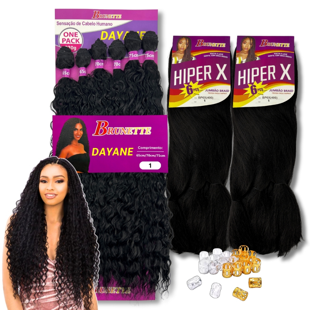 Kit Tranças Gypsy Cabelo Cacheado Orgânico Dayane + 2 Jumbo Hiper X em Oferta na Shopee