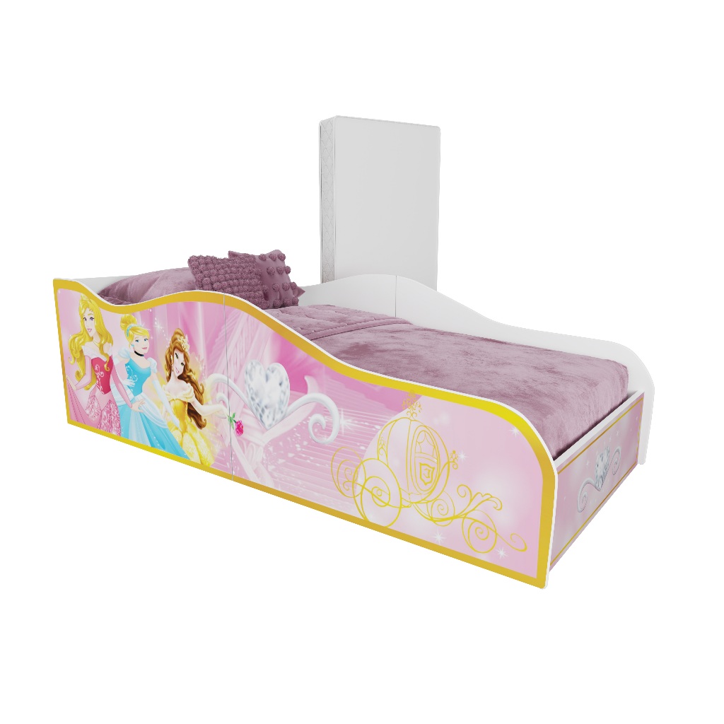 Cama Infantil Princesas com Colchão Meninas Moderna Castelo Encantada Rosa Criança Proteção Quarto Temático