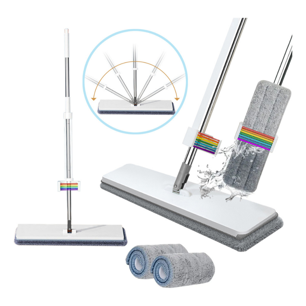 Esfregao Mop ZOLELE Microfibra Com Rotacao Automatica 360° 7 Raspadores Para Areas Umidas e Secas em Oferta na Shopee