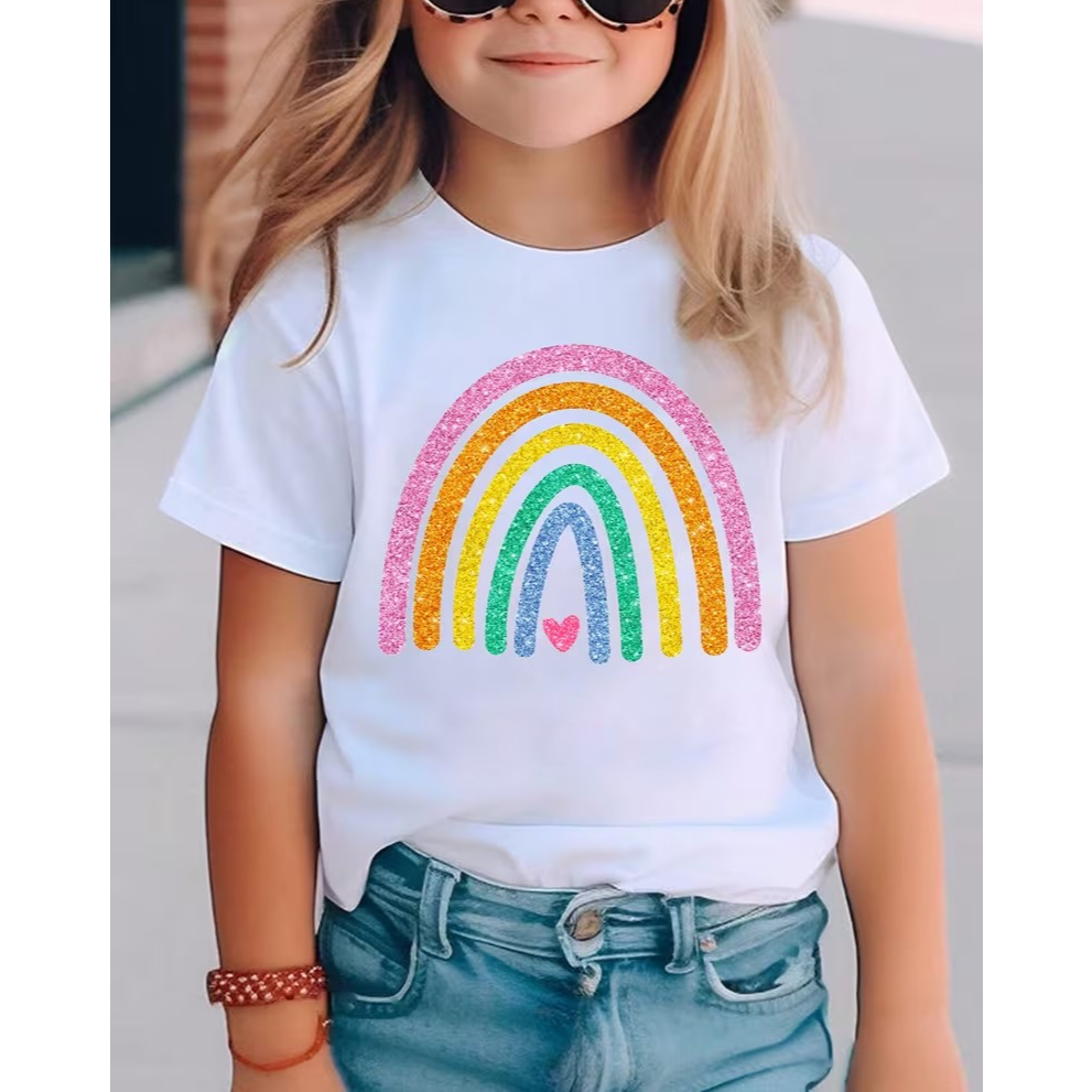 CAMISETA INFANTIL FEMININA 100%ALGODÃO ESTAMPA ARCO ÍRIS em Oferta na Shopee