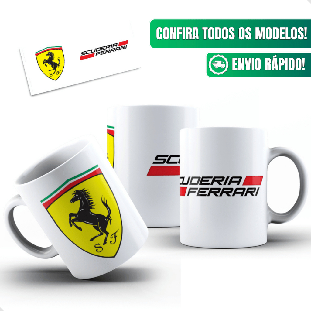 Caneca Formula1 Ceramica Personalizada 325ml Ferrari F1 Scuderia Logo Escudo Emblema Automobilismo