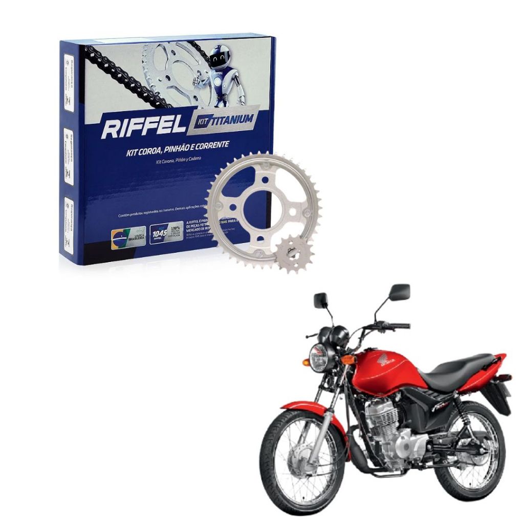 Kit Relação Tração Transmissão Honda Cg Fan Titan 125 2014 2015 2016 2017 2018 Original Riffel em Oferta na Shopee