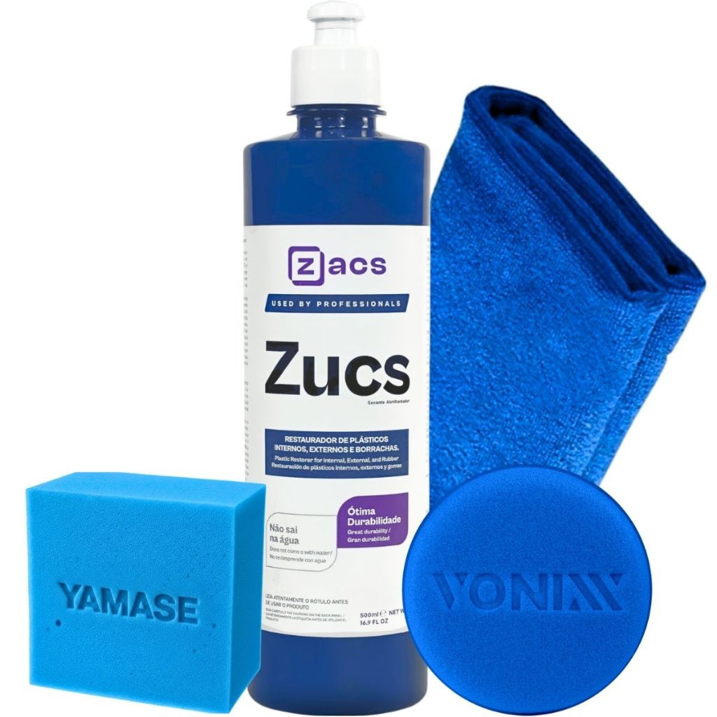 Zucs Restaurador de Plástico Interno Externo Zacs + Pano Microfibra + Aplicador de Espuma em Oferta na Shopee