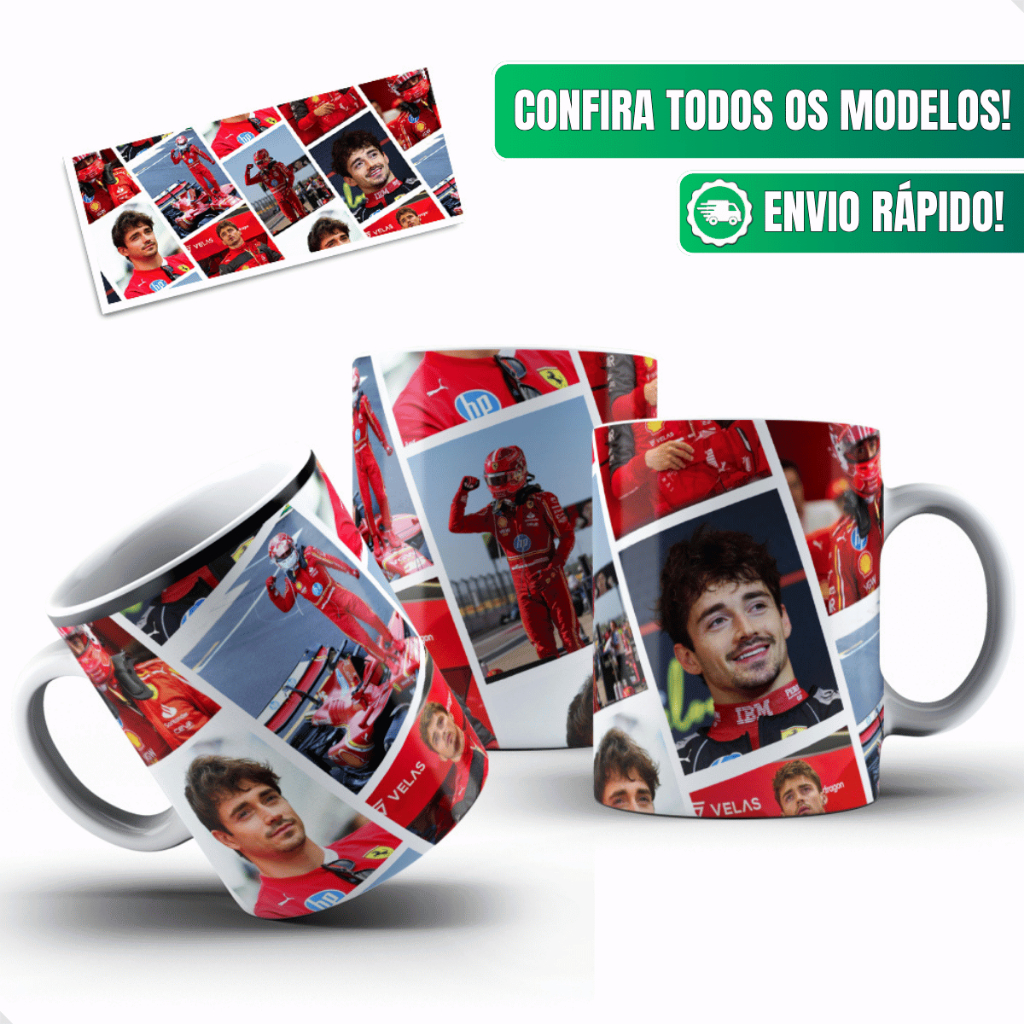 Caneca Formula1 Ceramica Personalizada 325ml Charles Leclerc Foto Retrato Colagem Ferrari Piloto F1