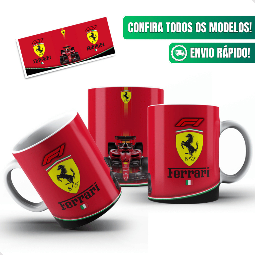 Caneca Formula1 Ceramica Personalizada 325ml Ferrari Scuderia Carro Logo F1 Italia Vermelha Equipe