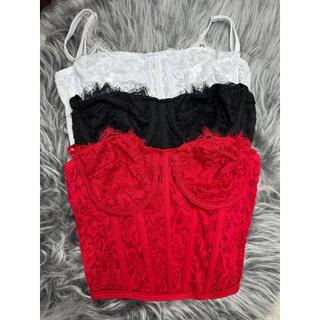 corset SARA corset rendado corselet feminino cropped de renda  sem bojo alça vermelho branco preto