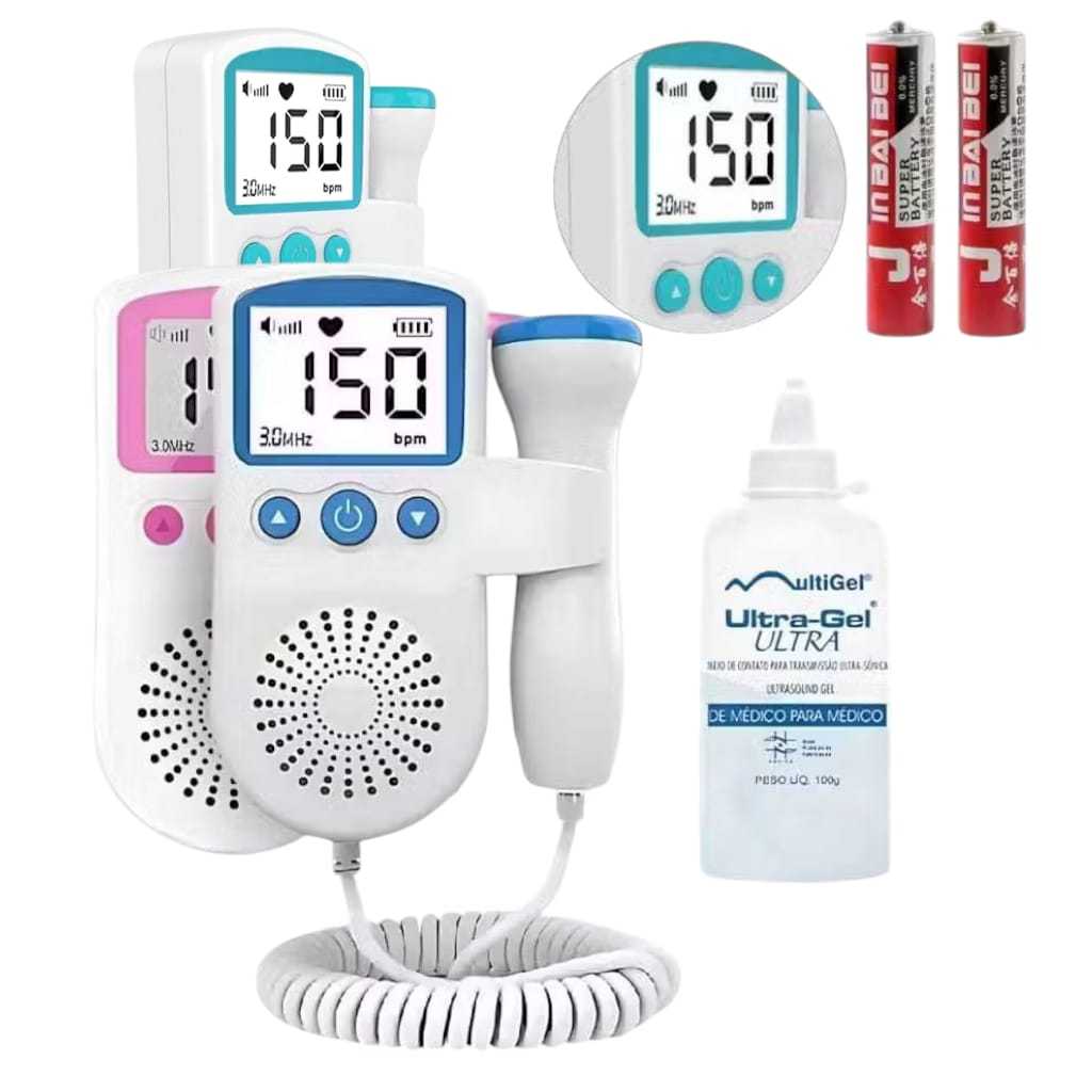 Fetal Doppler Ultrassom Ouvir Batimentos Bebe Gravida + Gel + Pilhas - Envio Rápido