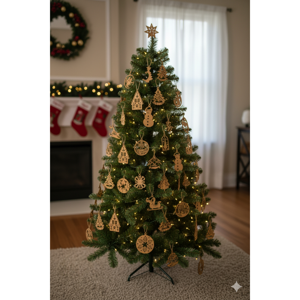 Kit Enfeites Corte A Laser Mdf 25 unid. Artesanal Árvore De Natal