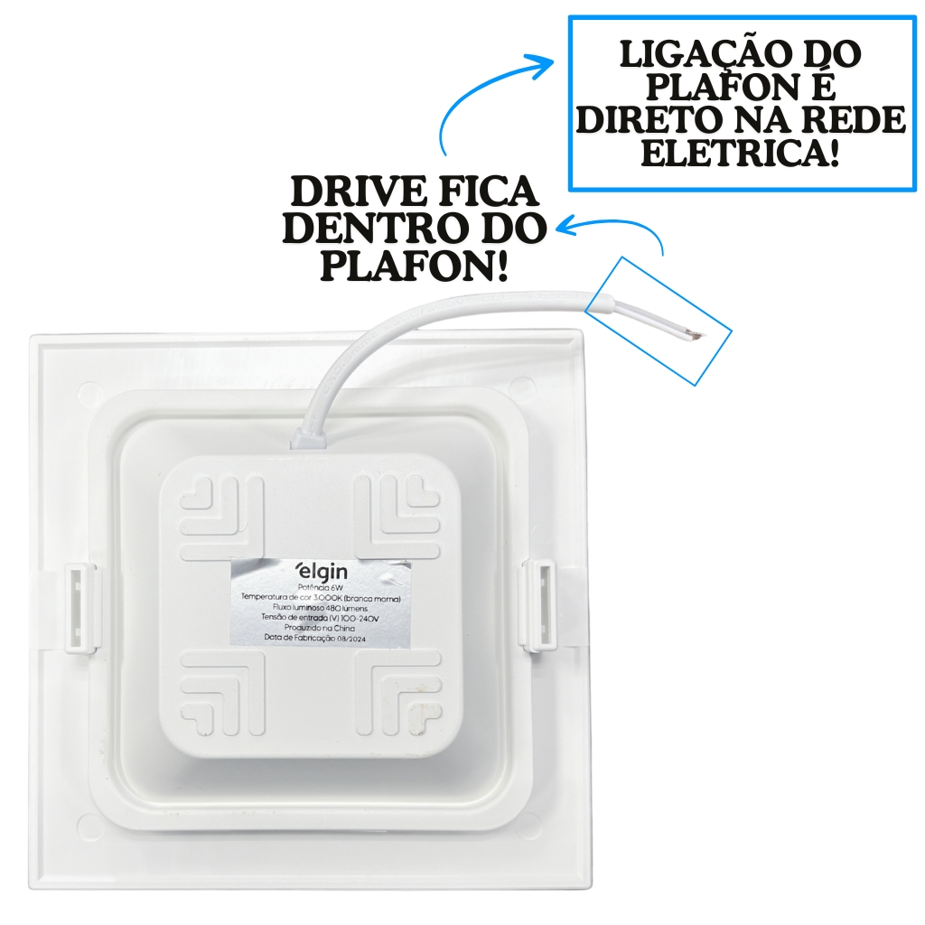 Detalhes do Kit 2 Luminária Painel Plafon Led Embutir Quadrado 12w Bivolt Elgin
