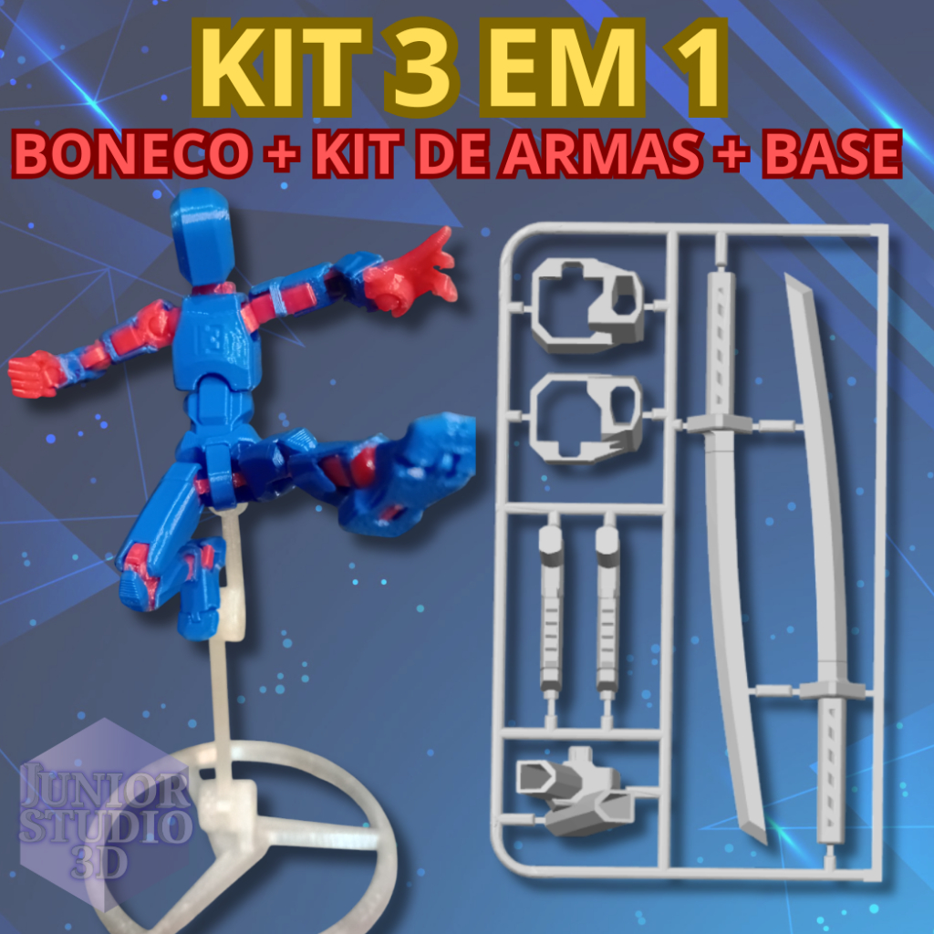Boneco Dummy Titan  + Kit de Armas + Base Expositora Boneco Articulado - Já Montado