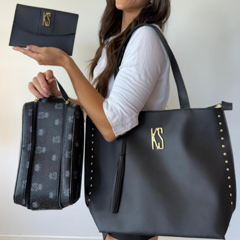 Kit Bolsas Feminina Bolsa Sacola Tote + Necessaire Grande + Porta Documento Faculdade/Trabalho em Oferta na Shopee