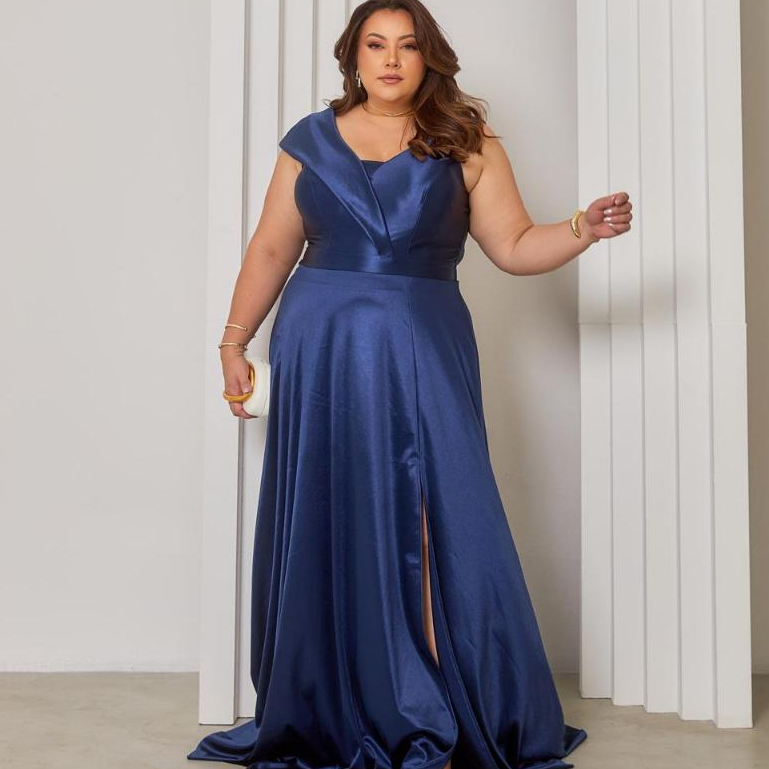 Vestido Feminino Longo Festa Plus Size em Malha Pradda Luxo com Fenda Elegante e Sofisticado em Oferta na Shopee
