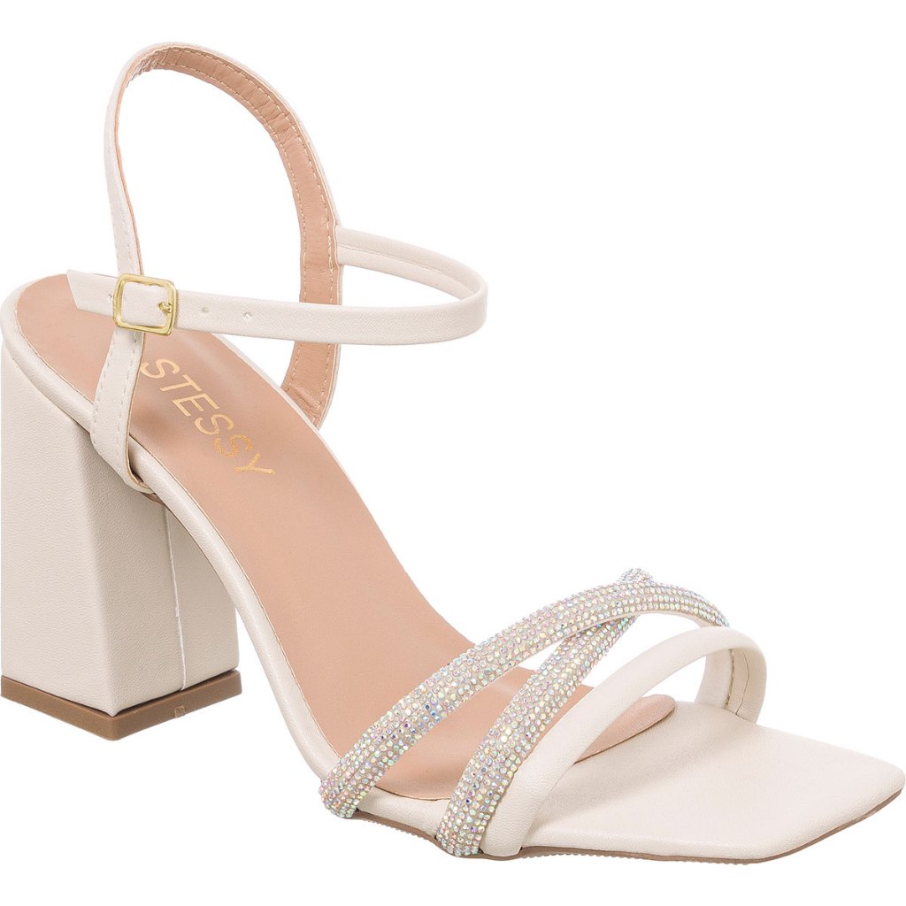 Sandália Feminina Festa Brilho Salto Alto Bloco Tiras Strass Brilho Confortável Luxo Leve Original em Oferta na Shopee
