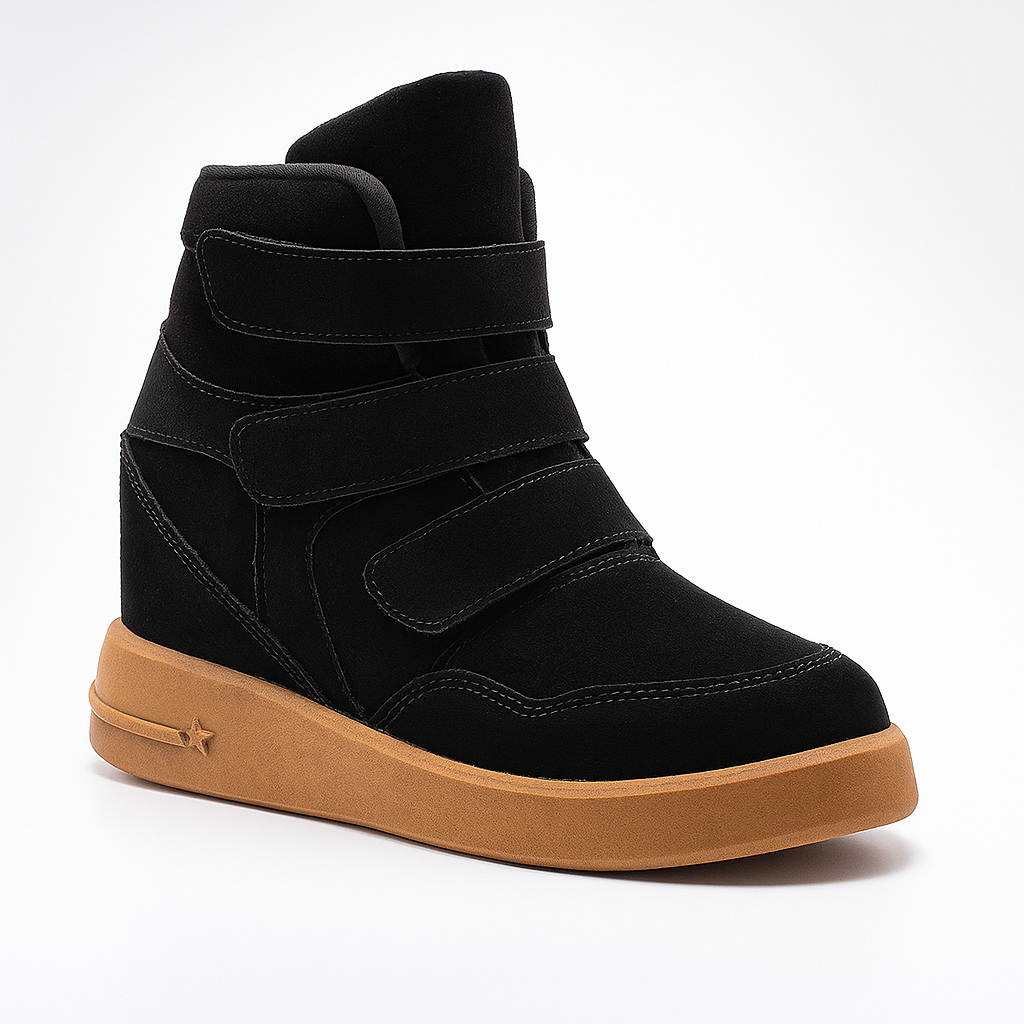 Tênis Feminino Sneaker Salto Alto Camurça Cano Alto Botinha Confortável Velcro Casual  Dia Dia Moda em Oferta na Shopee