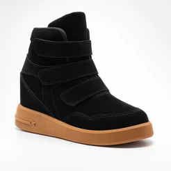 Tênis Feminino Sneaker Salto Alto Camurça Cano Alto Botinha Confortável Velcro Casual Dia Dia Moda