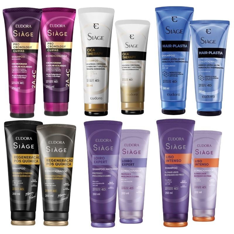 Combo Eudora Siáge Shampoo 250ml + Condicionador 200ml. Escolha o seu: Cauterização, Liso, Hair-Plastia, Volume, Nutri. em Oferta na Shopee