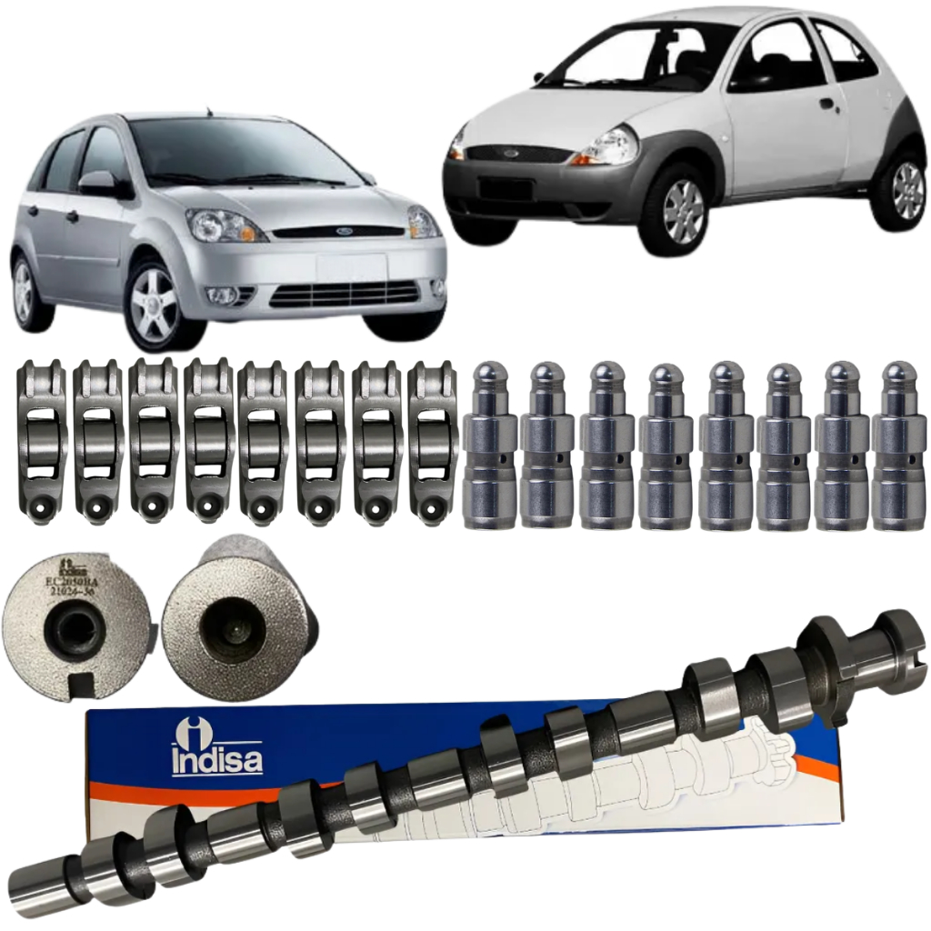 Kit Eixo Comando de Válvulas 3 Vias Com Tucho E Balancim Para Ford Ka Fiesta Motor Zetec 1.0 08/15