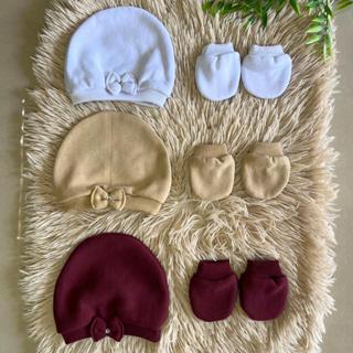 Kit 3 toucas  e 3 pares de Luvas Para Bebê Recém Nascido Algodão Macio Quentinho Maternidade Enxoval Gestante Mat em Oferta na Shopee