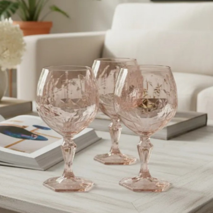 Taça Rosa Cristal Translucido Tango Água Suco Drinks 350ML Grande Plástico UZ