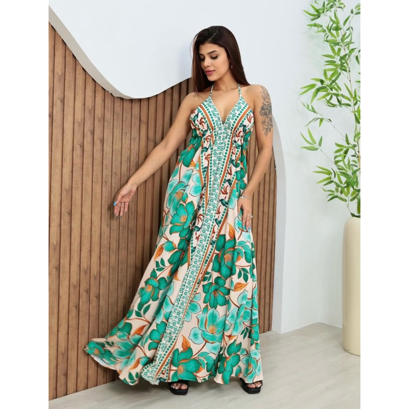 Vestido Longo estampado floral feminino estilo floral - Com bojo