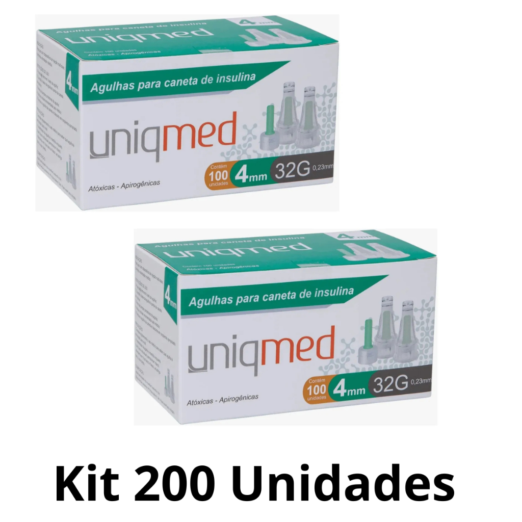 Kit 200un Agulha Para Caneta De Insulina 4mm 32g - Uniqmed