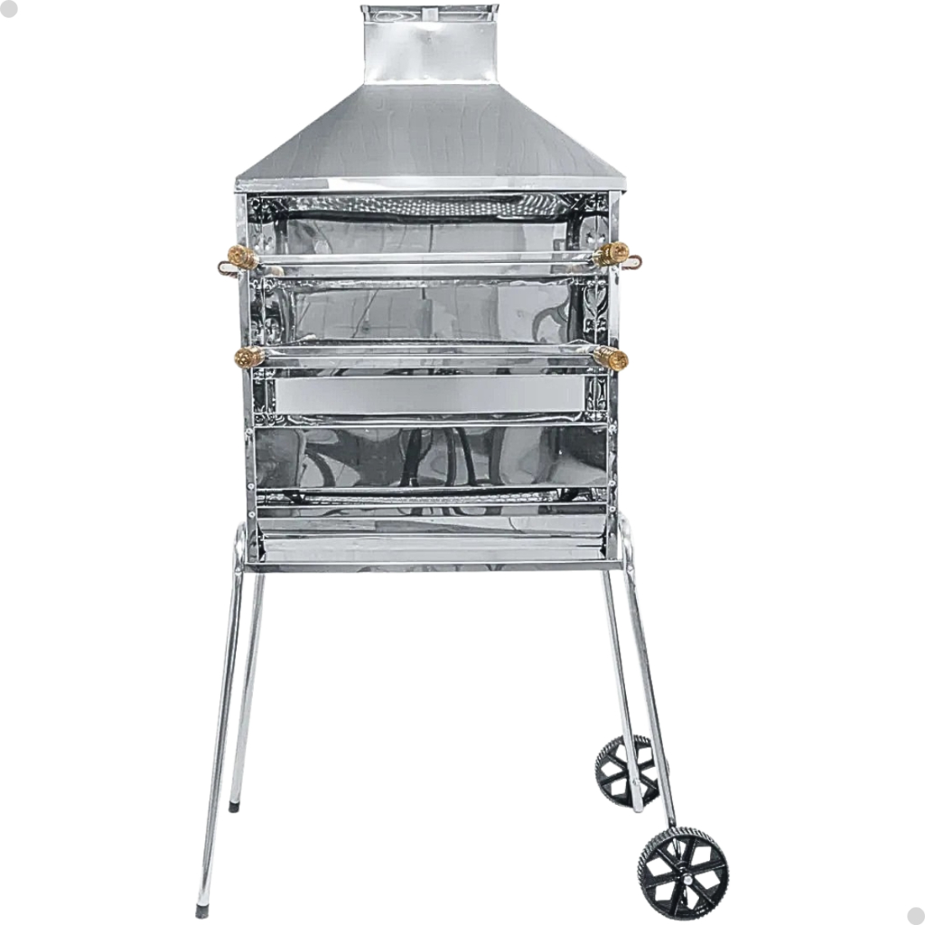 Churrasqueira Carrinho Espetinho Inox 80 Espetos Móvel 2 Grelhas em Oferta na Shopee