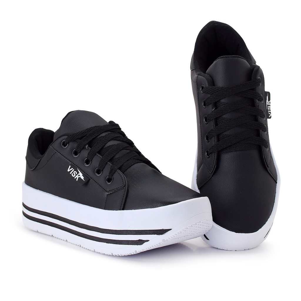 Tênis Feminino Básico Plataforma Leve E Confortável Visk Sola Alta Nude Branco Casual Antiderrapante