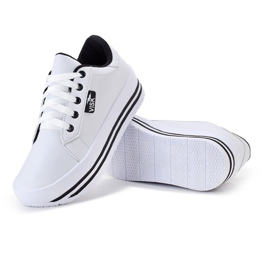 Tênis Plataforma Feminino Leve Confortável Visk Com Sola Alta Nude Branco Casual