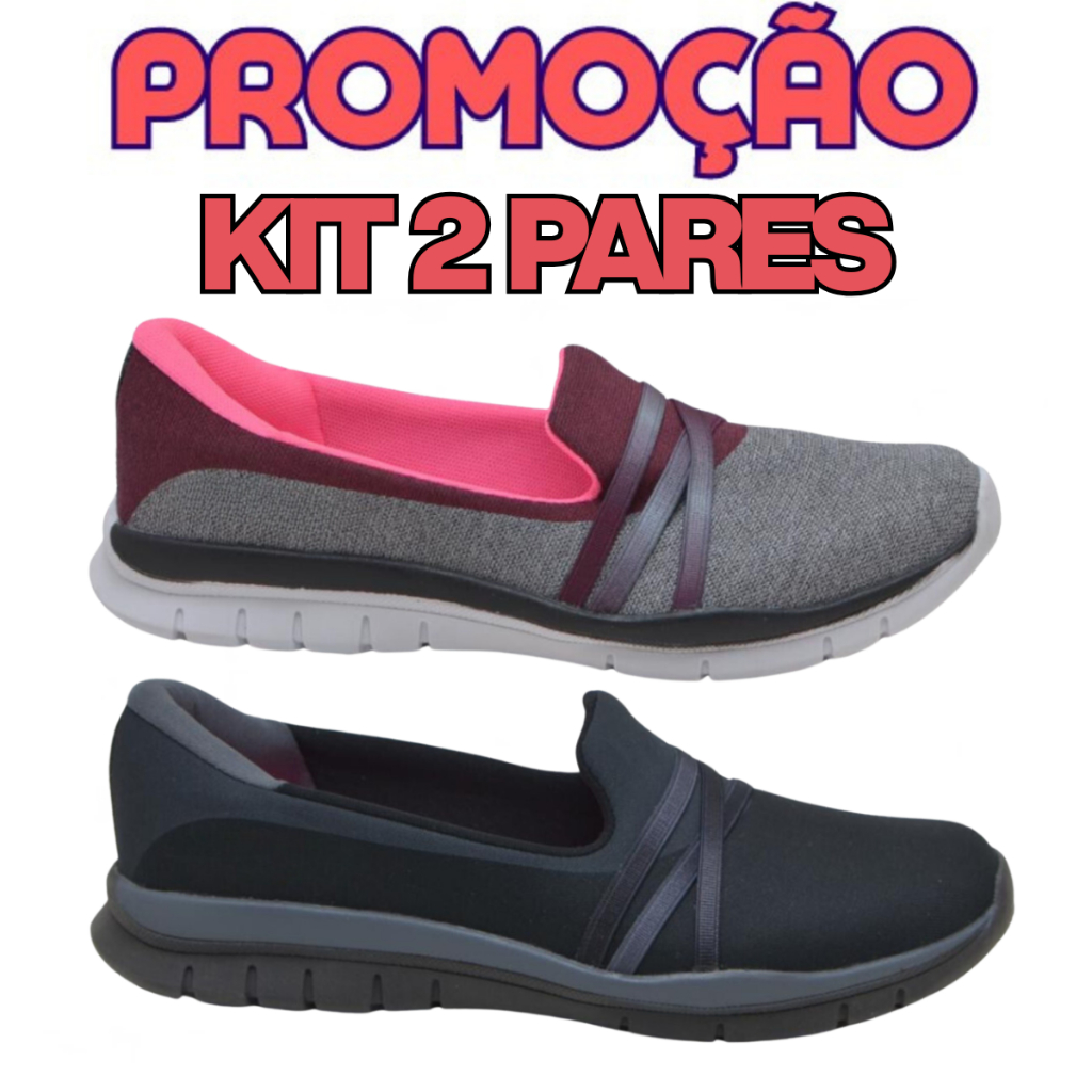 Kit 2 Pares Tênis Sapatilha Feminino Ortopédico Leve e Confortável Esportiva em Promoção