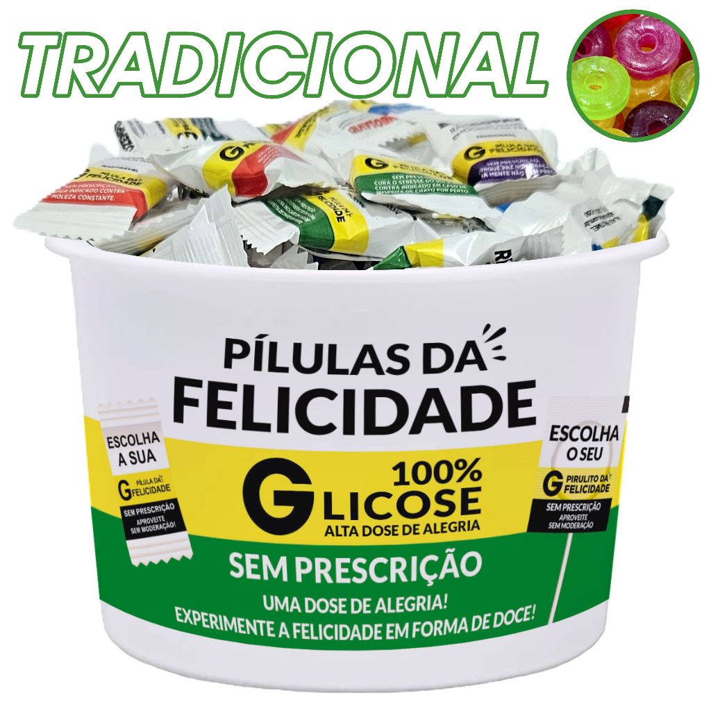 Kit Festa 1 Balde com Bala Tradicional Pílulas da Felicidade Baldinho Formaturas (Já Personalizadas)