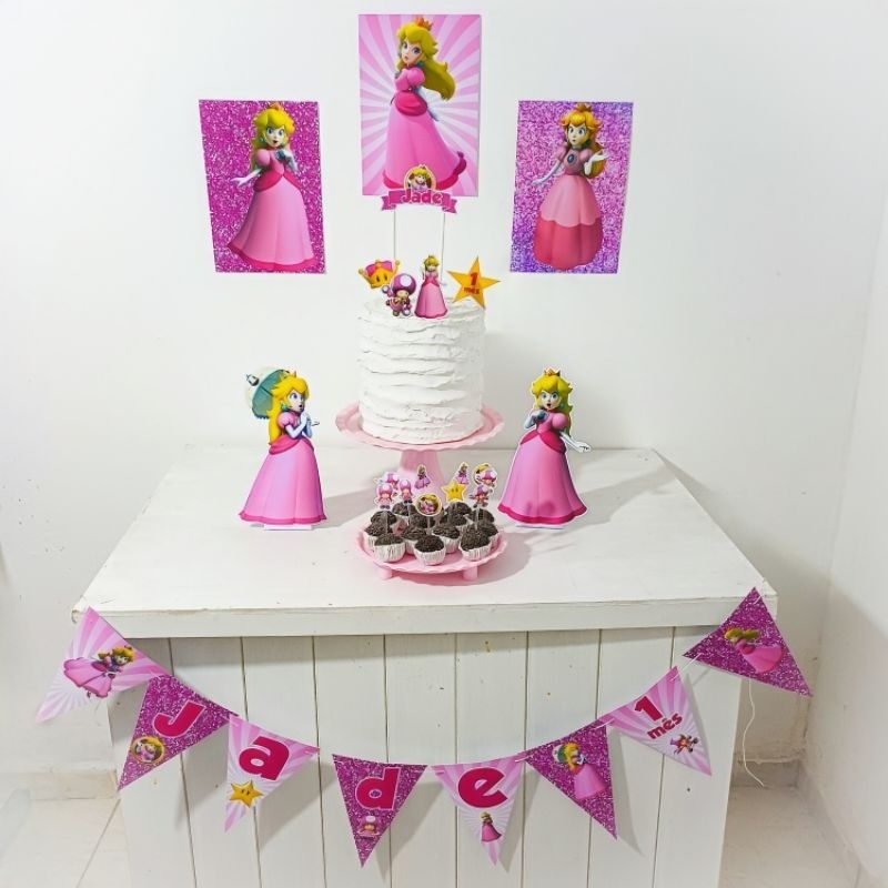Kit Festa Princesa Peach  Personalizado Só Um Bolinho Festa em Casa Aniversário Infantil adulto Mesversário lembrancinha