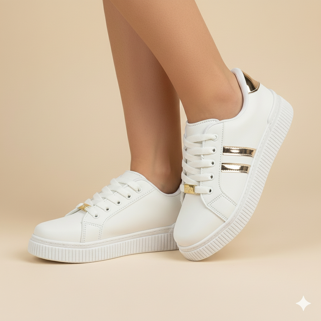 Tênis Infantil Branco Detalhe em Tira Dourada || Casual Conforto e Segurança em Oferta na Shopee