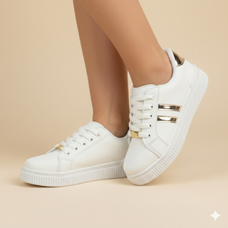 Tênis Infantil Branco Detalhe em Tira Dourada || Casual Conforto e Segurança em Oferta na Shopee