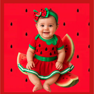 Body Bebê Melancia + saia tule + laço- Look Frutinha para Bebês, Tamanhos em Oferta na Shopee