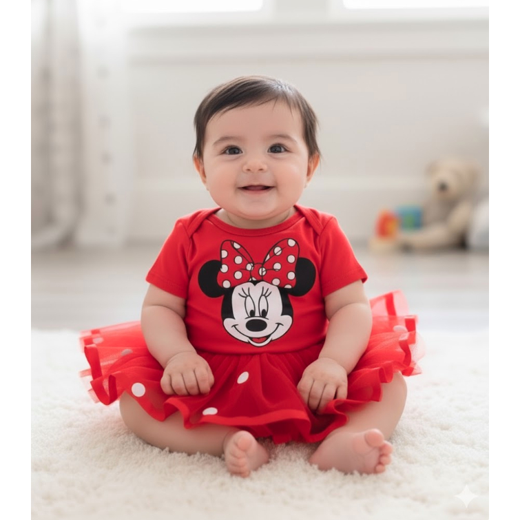 Body mesversário Menina bebê  - Minnie Vermelha