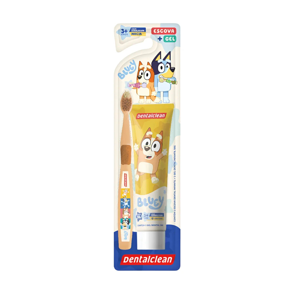 Kit Escova + Gel Dental Infantil Bluey 50g - Dentalclean (Escova laranja) Pasta cor sortida