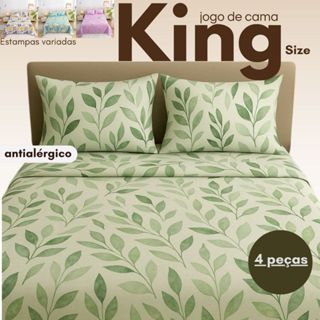 Jogo de Lençol Premium King Size Antialergico 4 Peças - Lançamento - Estampas Sortidas em Oferta na Shopee