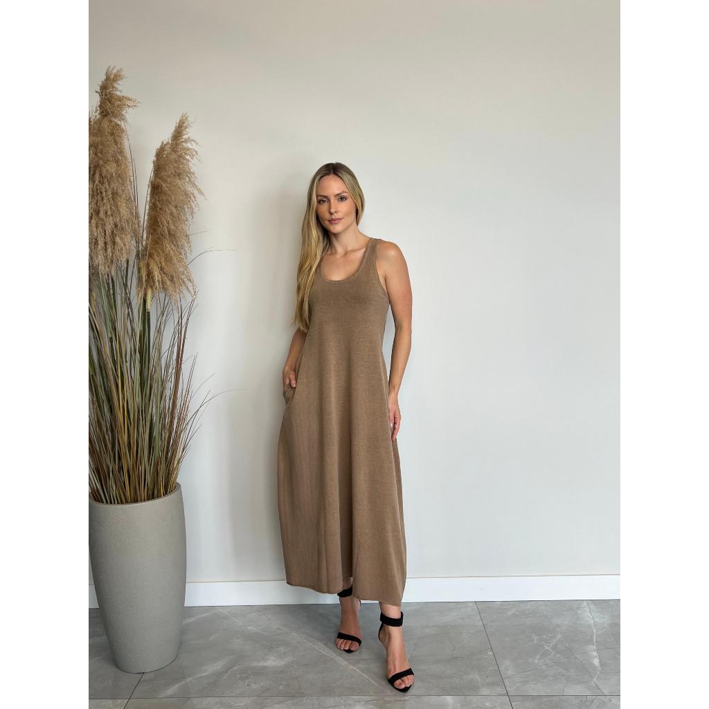 Vestido Ragata Longo Estonado com bolso