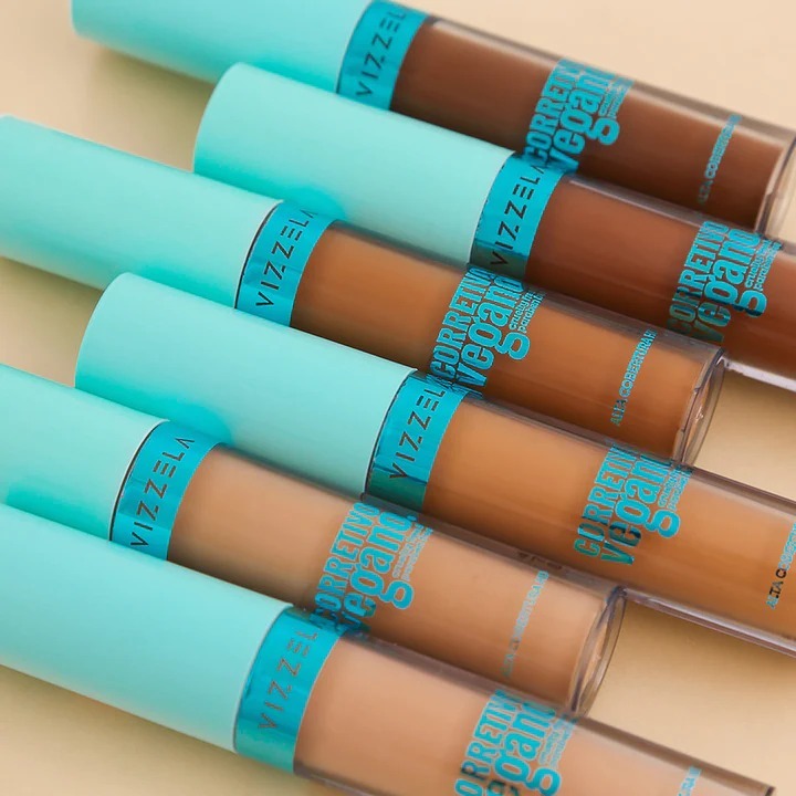 Corretivo Líquido Vizzela Vegano  Efeito Matte Alta Cobertura Camuflagem 12 cores Pincel Moderno