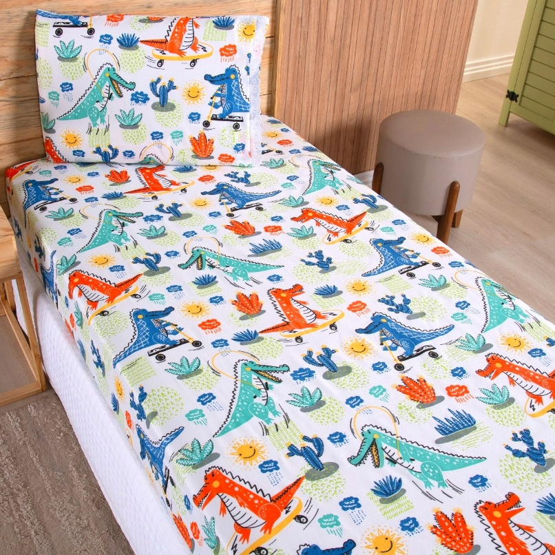 Jogo de Lençol Solteiro infantil 2 Peças Cama Simples com Fronha e Lençol Virol Com Elástico Tecido Macio Estampado Kids — imagem 2 de 2
