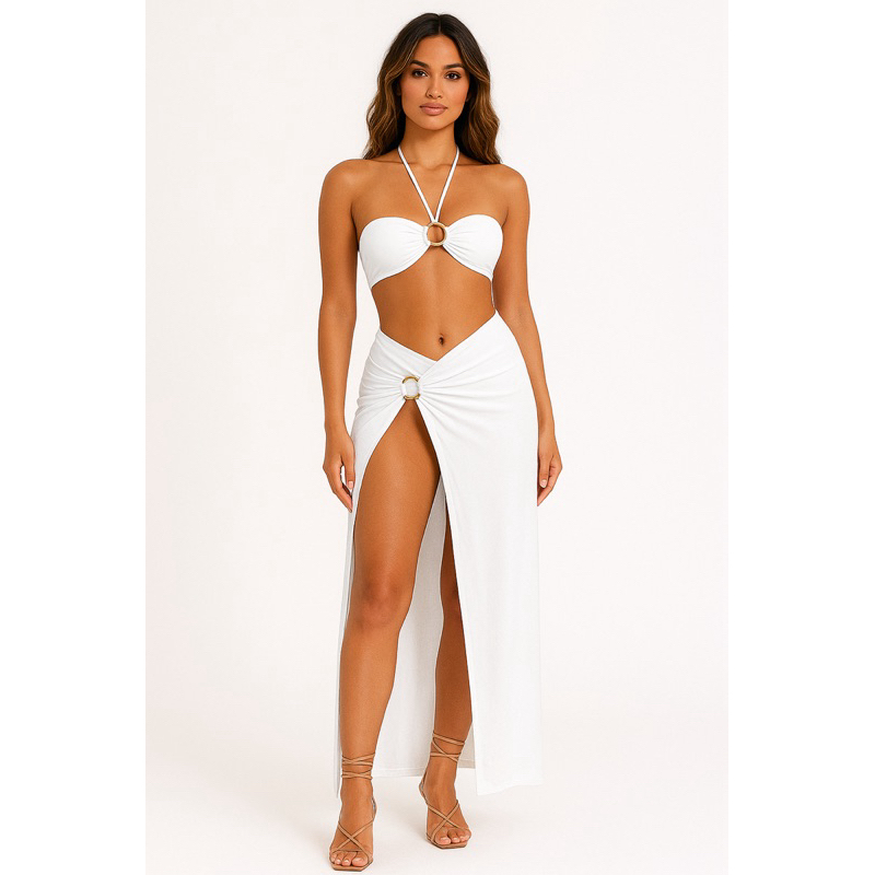 Trijunto/ Conjunto de Biquini com Saída com detalhe em metal em Oferta na Shopee