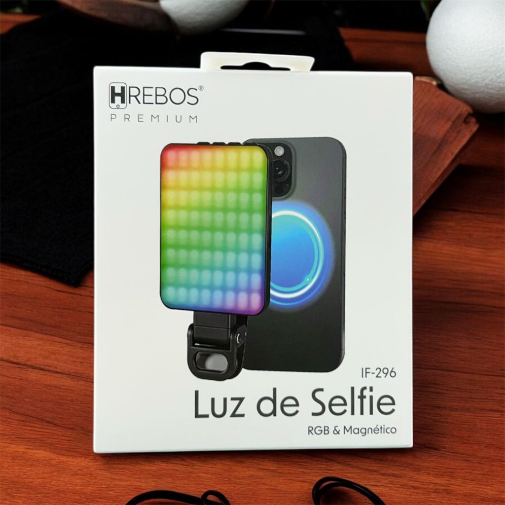 🪩 Luz de Selfie RGB Magnética HRebos Premium IF-296 💡✨ – Para Celular, Tablet e Notebook