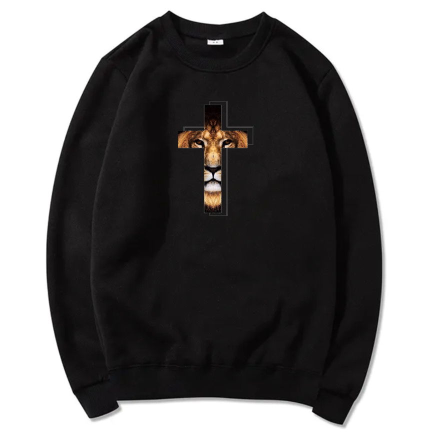 Blusa Moletom Flanelada Estampa Leão De Judá Em Cruz Ótima Qualidade Sem Capuz