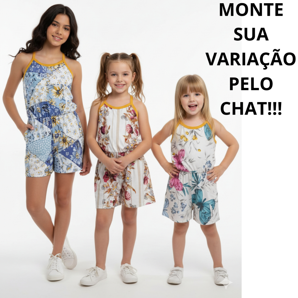 KIT 3 JARDINEIRINHA CURTA 100% ALGODÃO ESTAMPAS SURTIDAS