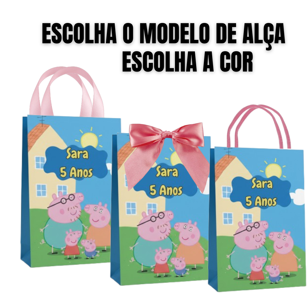 Sacolinha Personalizada Peppa Pig P–Saquinho Surpresa Pegue e Monte - Lembrancinha Festa Infantil
