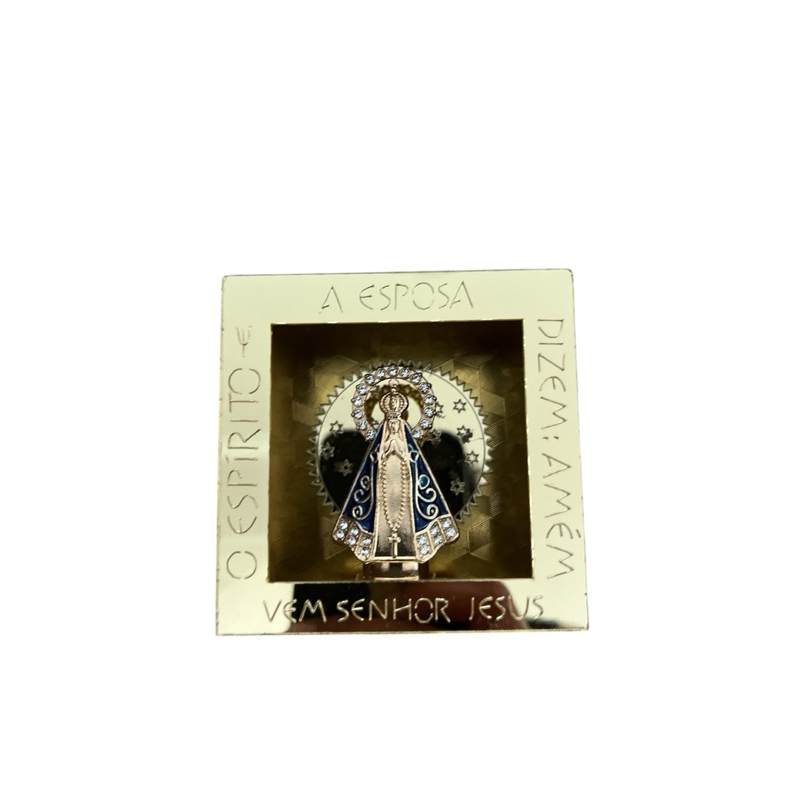 Quadro Nossa Senhora Aparecida Dourado 8x8cm Acrílico MDF Metal Strass -  Nicho Religioso Decorativo