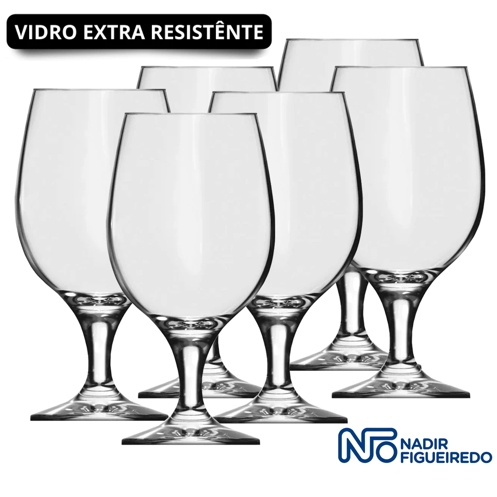 Kit Jogo 03/06 Taças Belga Nadir Vidro Resistente -- 500ml Bebidas Cerveja Drink Bar Vidro Temperado — imagem 1
